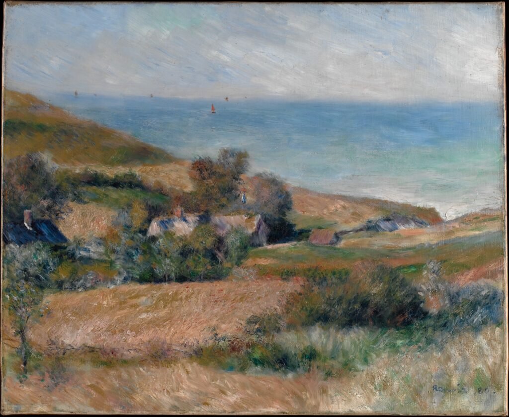 vintage summer art print of a countryside beside the sea