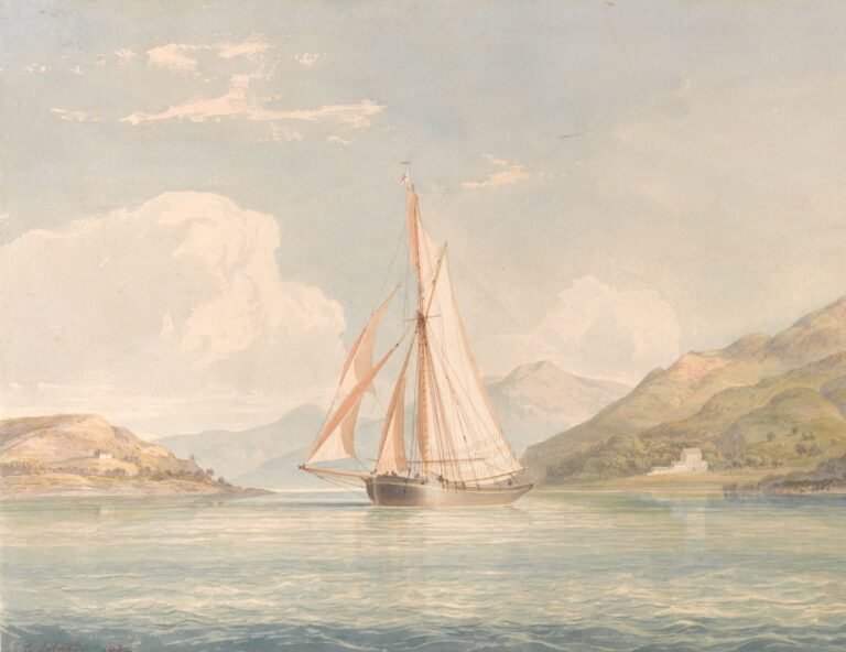 vintage summer art print of a sailboat on the water