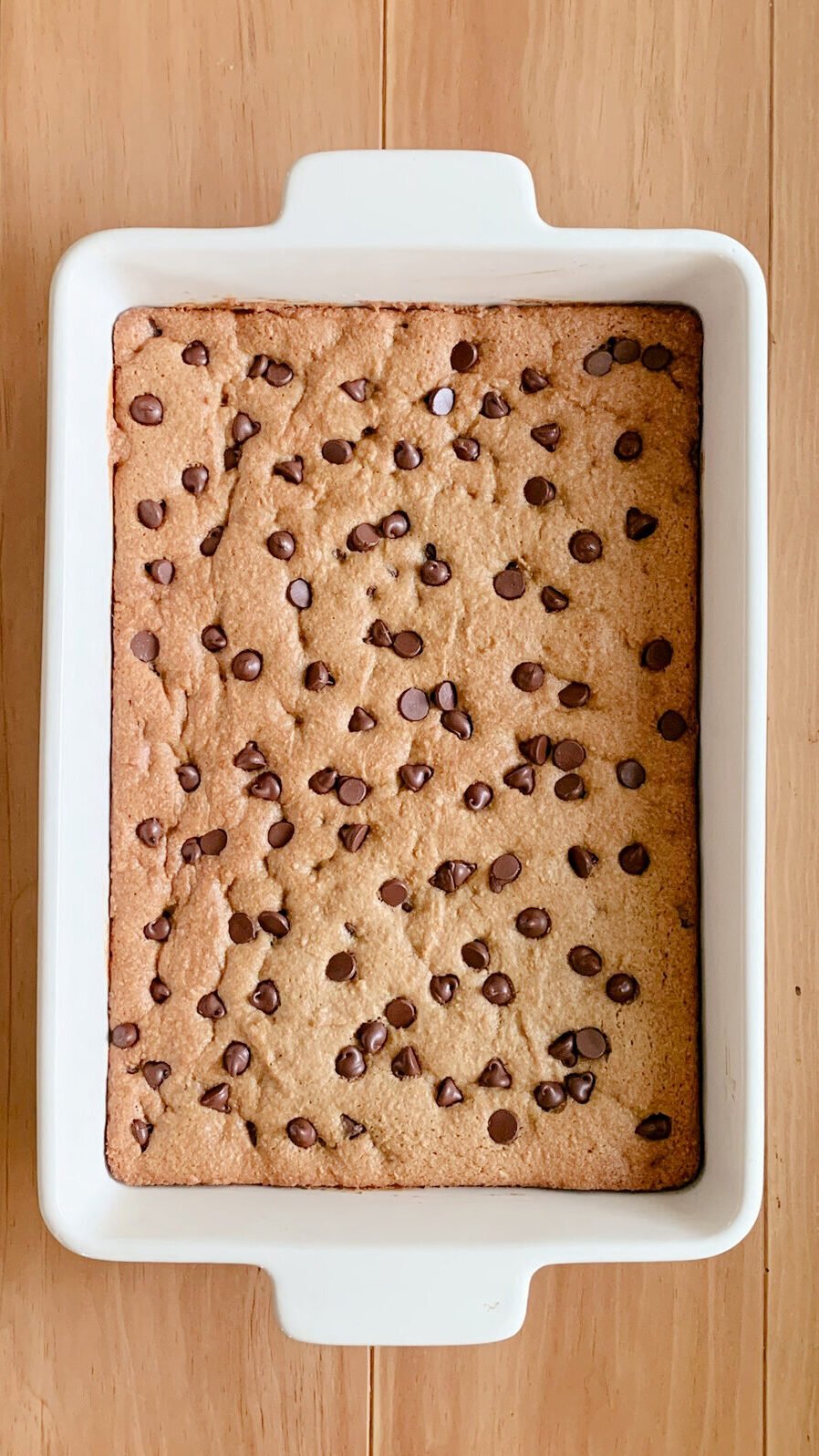 fresh milled chocolate chip cookie bars baked in a 9x13 baking dish
