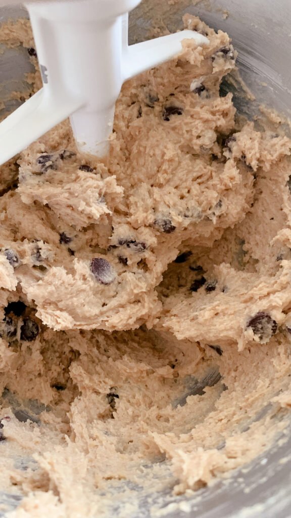 The finished dough for fresh milled chocolate chip cookie bars