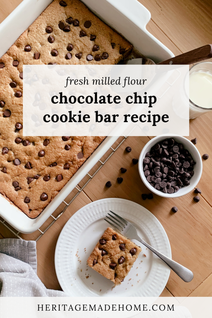a pinterest pin graphic for fresh milled chocolate chip cookie bars