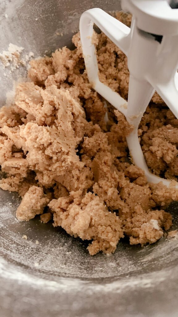 The dough for fresh milled chocolate chip cookie bars before adding sour cream and chocolate chips